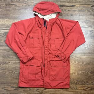 Vintage Altra Jacket Mens Large Red Canvas Hooded Parka Multi Pocket Outdoor 80s
